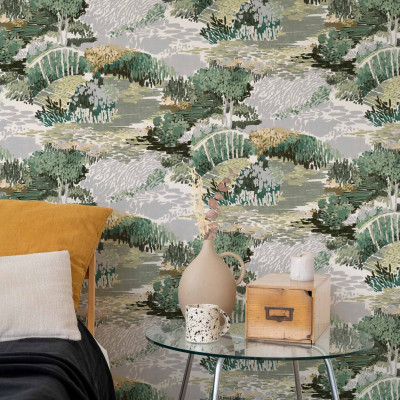 Tapet abstract cu design in tonuri de verde