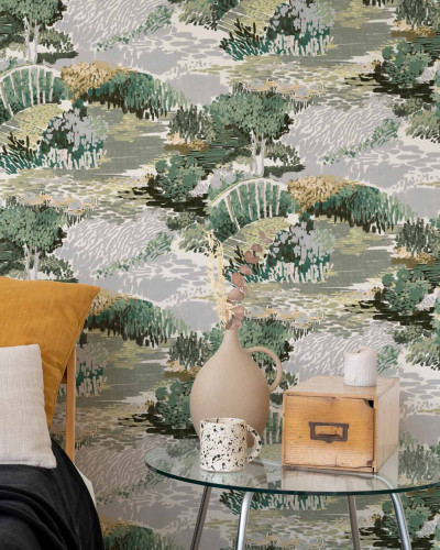 Tapet abstract cu design in tonuri de verde