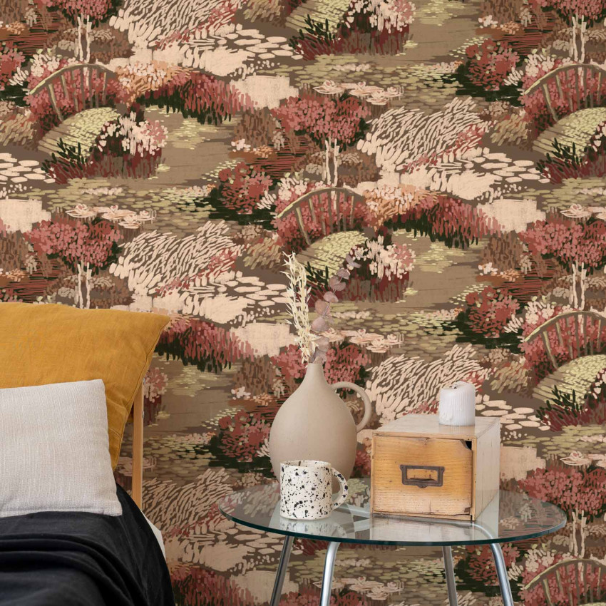 Tapet Puente Coral - Design floral vibrant cu nuanțe de coral.