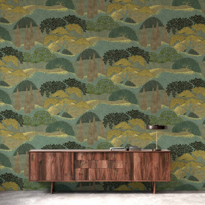 Tapet lavabil cu model   Jardín Japonés, Menta , o nuanță de mentă delicată, ideal pentru decorarea casei tale.
