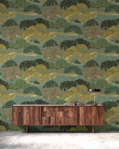 Tapet lavabil cu model   Jardín Japonés, Menta , o nuanță de mentă delicată, ideal pentru decorarea casei tale.
