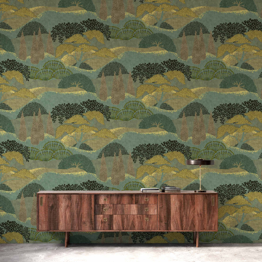 Tapet lavabil cu model   Jardín Japonés, Menta , o nuanță de mentă delicată, ideal pentru decorarea casei tale.