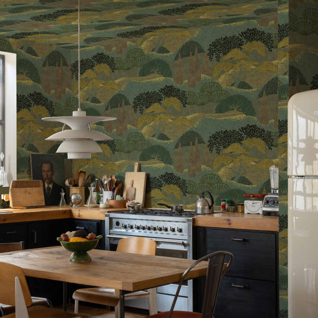 Tapet lavabil cu model   Jardín Japonés, Menta , o nuanță de mentă delicată, ideal pentru decorarea casei tale.
