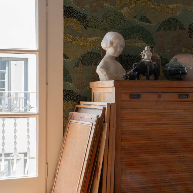 Tapet lavabil cu model   Jardín Japonés, Menta , o nuanță de mentă delicată, ideal pentru decorarea casei tale.
