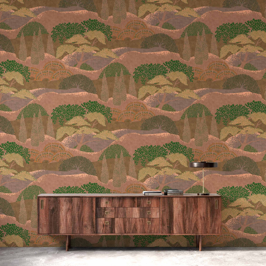 Tapet lavabil Jardín Japonés, Coral, cu design unic, perfect pentru a aduce o notă de natură în casa ta.