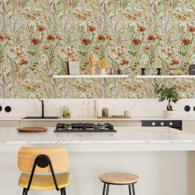 Tapet cu flori si ierburi, design natural