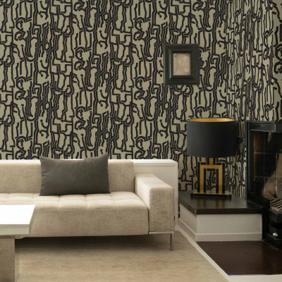 Tapet lavabil cu un model geometric elegant, linii negre pe fond gri deschis. Perfect pentru a crea un decor modern și sofisticat.