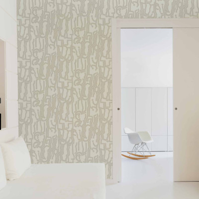 Tapet lavabil cu design modern si linii subtile gri pe un fundal alb.