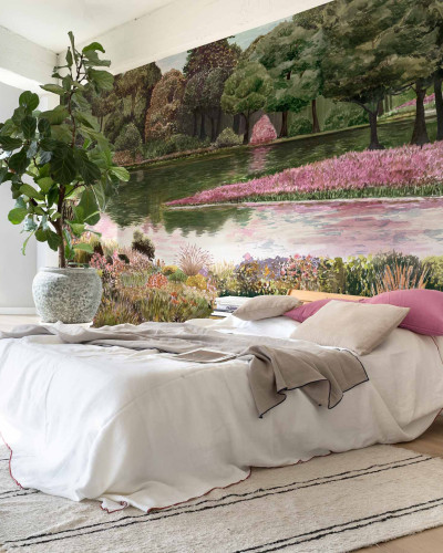 Tapet lavabil cu design artistic, care îți va transforma dormitorul într-o oază de relaxare.