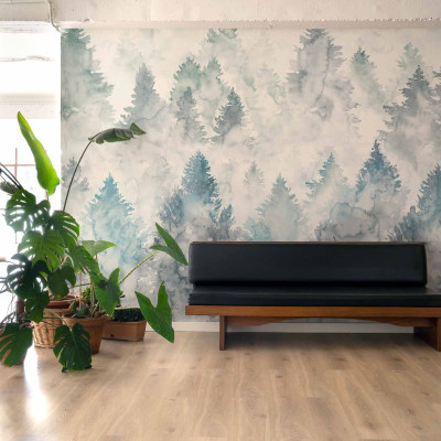 Tapet lavabil Mendia, Añil, Coordonne - design cu accente de albastru-verde și o nuanță de alb.