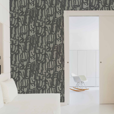 Tapet lavabil cu design geometric abstract in nuanțe de gri.