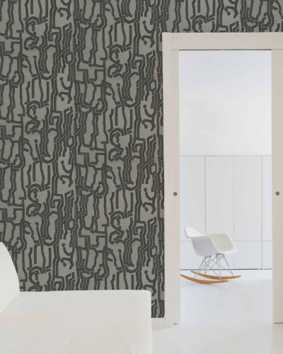 Tapet lavabil cu design geometric abstract in nuanțe de gri.
