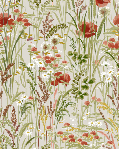 Tapet cu flori si ierburi, design natural