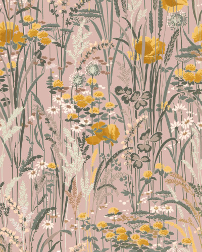 Tapet lavabil Pradera, Rosa cu design floral delicat si vibrant. Ideal pentru decorarea casei.