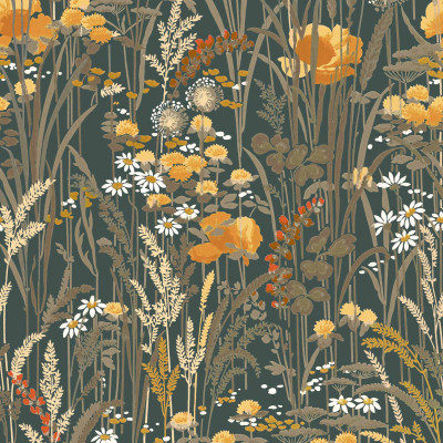 Tapet lavabil cu design floral delicat, in nuante calde de curry si verde. Ideal pentru a crea o atmosfera primitoare si relaxanta in orice camera.