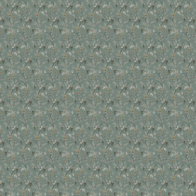 Tapet floral verde salvie într-un dormitor elegant