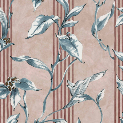 Trepadora Rosaceo tapet lavabil, cu un design floral delicat și dungi subtile