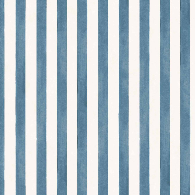 Tapet cu dungi albastre și aurii, cu un design clasic și elegant, perfect pentru a crea un decor relaxant și sofisticat.