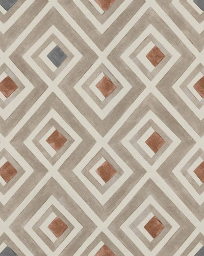 Tapet cu model geometric în nuanțe de gri și maro, perfect pentru o baie modernă