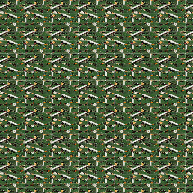 Tapet lavabil cu design geometric și fructe ascunse, culoare verde