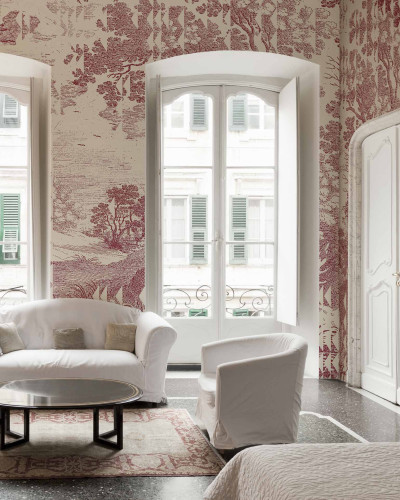 Tapet cu design elegant Patch Landscape, Red, perfect pentru a crea o atmosfera calda si primitoare in orice camera.