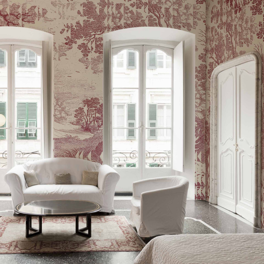 Tapet cu design elegant Patch Landscape, Red, perfect pentru a crea o atmosfera calda si primitoare in orice camera.
