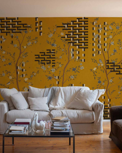 Tapet lavabil Tetris Chinoiseries, Ocher, TresTintas
