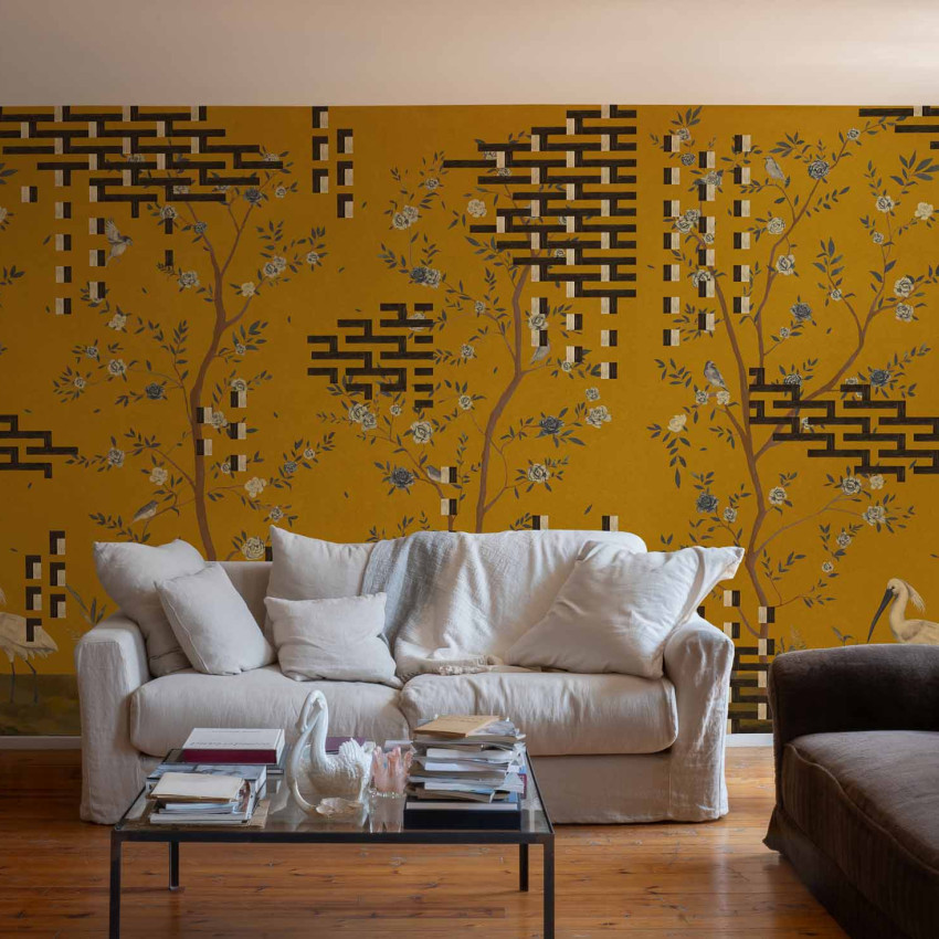 Tapet lavabil Tetris Chinoiseries, Ocher, TresTintas