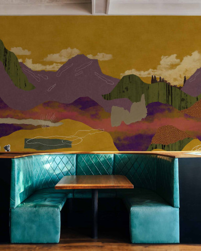 Tapet lavabil Landscape Collage, Ocher. Design abstract, culori calde, inspirat din natura.