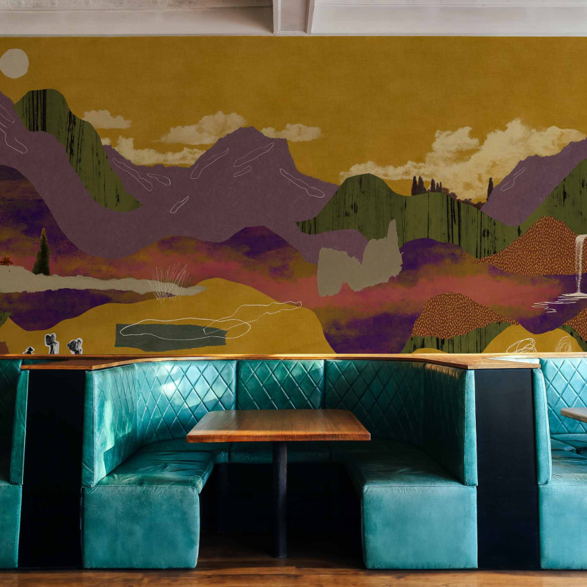 Tapet lavabil Landscape Collage, Ocher. Design abstract, culori calde, inspirat din natura.