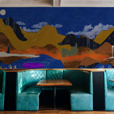 Tapet lavabil cu design minimalist, Landscape Collage, Blue.