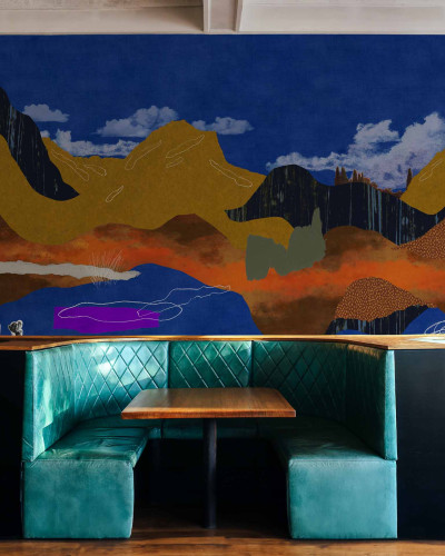 Tapet lavabil cu design minimalist, Landscape Collage, Blue.