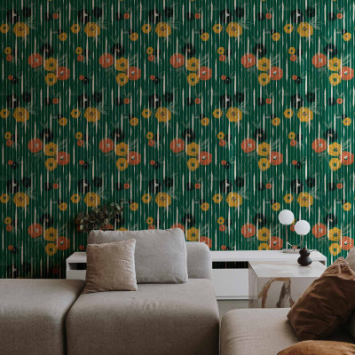 Tapet cu design modern Broken Poppies, Green