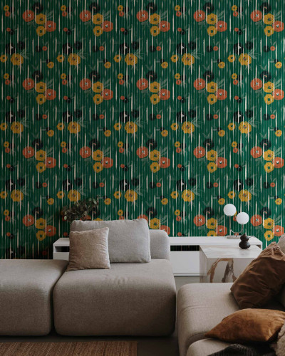 Tapet cu design modern Broken Poppies, Green