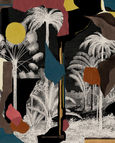 Tapet lavabil cu palmieri, model abstract, negru