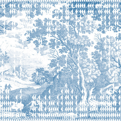 Tapet lavabil Patch Landscape, Blue, cu un model grafic minimalist si o cromatica delicata.