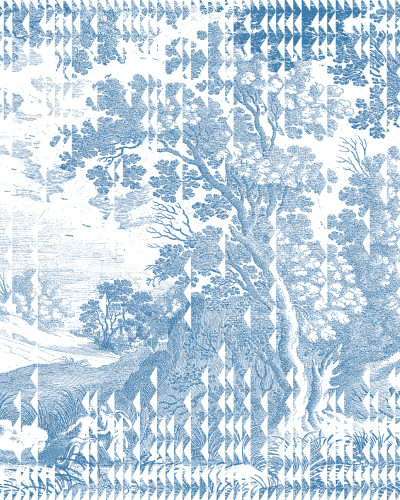 Tapet lavabil Patch Landscape, Blue, cu un model grafic minimalist si o cromatica delicata.
