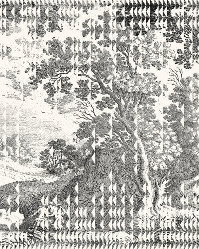 Tapet lavabil Patch Landscape, Black, cu un design clasic și elegant, care prezintă un peisaj cu copaci.