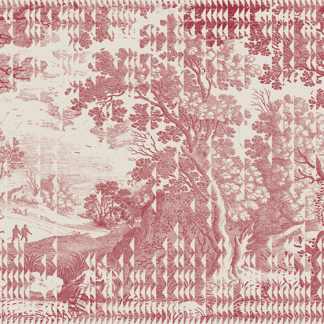 Tapet cu design elegant Patch Landscape, Red, perfect pentru a crea o atmosfera calda si primitoare in orice camera.