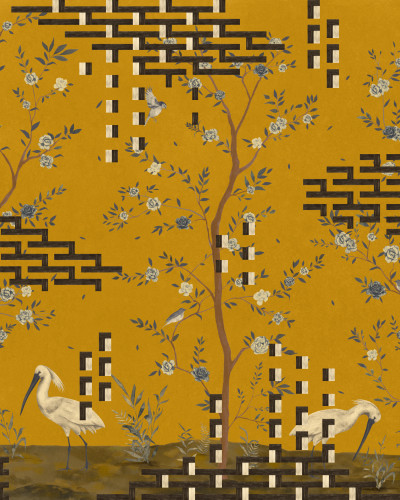 Tapet lavabil Tetris Chinoiseries, Ocher, TresTintas