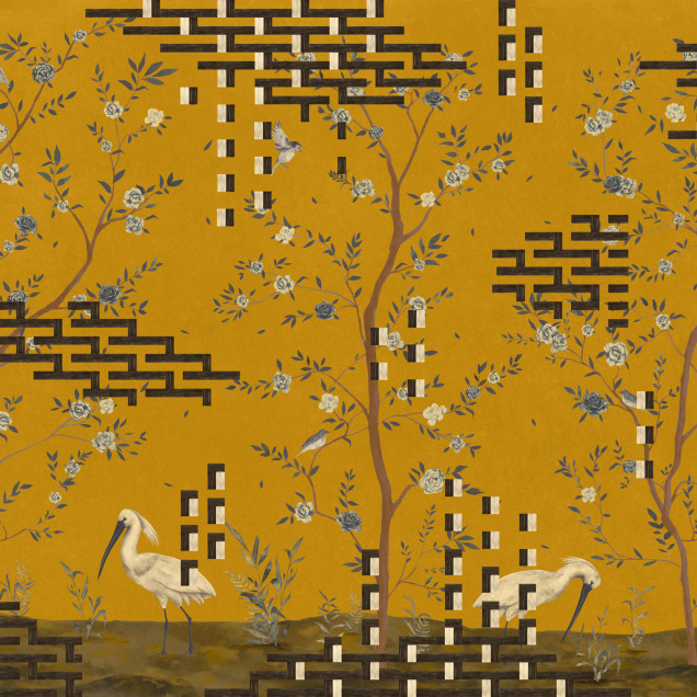 Tapet lavabil Tetris Chinoiseries, Ocher, TresTintas