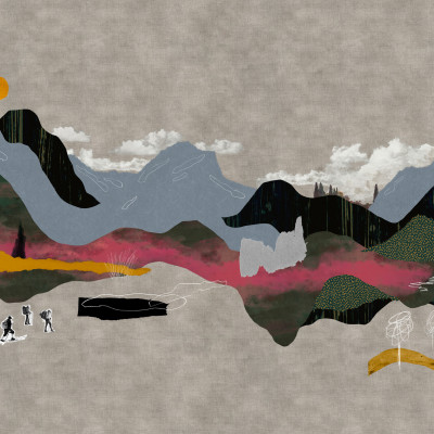 Tapet lavabil Landscape Collage, Grey