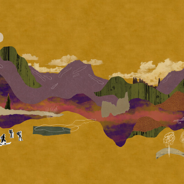 Tapet lavabil Landscape Collage, Ocher. Design abstract, culori calde, inspirat din natura.