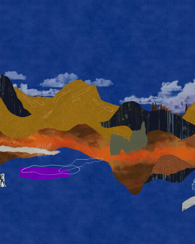 Tapet lavabil cu design minimalist, Landscape Collage, Blue.