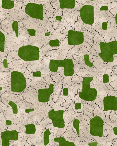 Tapet lavabil cu design modern, abstract, cu forme geometrice verzi pe un fundal alb crem.