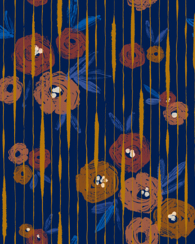 Broken Poppies, Blue  cu flori roșii pe un fundal albastru