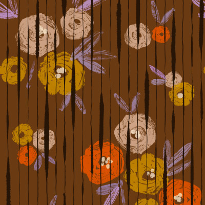 Tapet cu design floral elegant Broken Poppies, Tobacco, TresTintas 5mp / rola