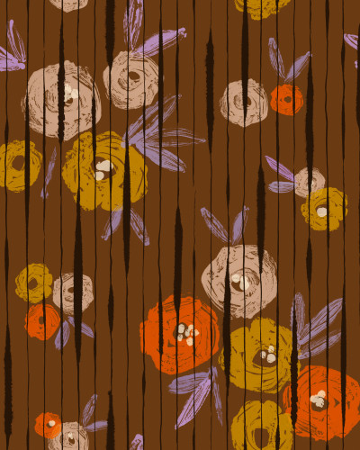 Tapet cu design floral elegant Broken Poppies, Tobacco, TresTintas 5mp / rola