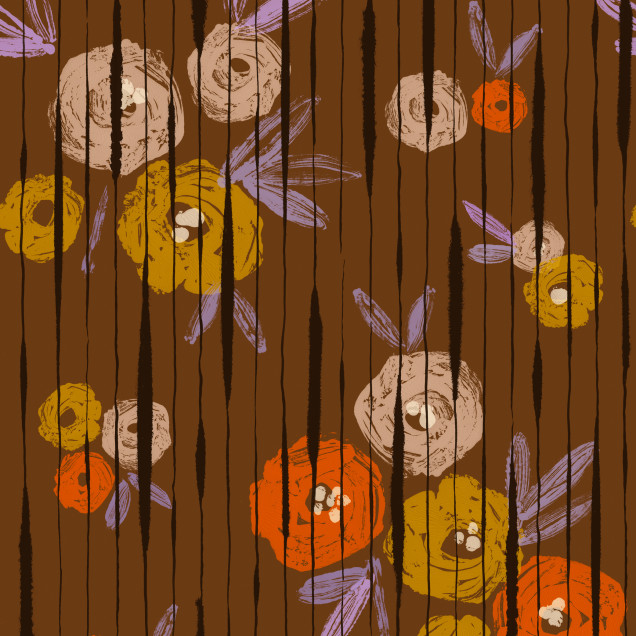Tapet cu design floral elegant Broken Poppies, Tobacco, TresTintas 5mp / rola