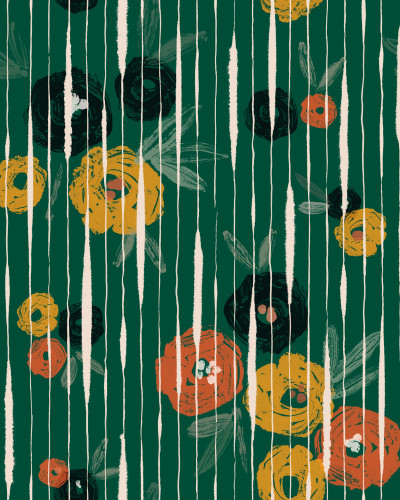 Tapet cu design modern Broken Poppies, Green